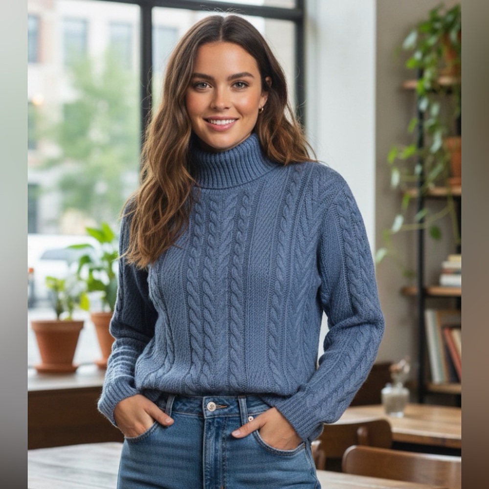 Ralph Lauren 100% Wool Turtleneck Sweater in Blue - Picture 4 of 4